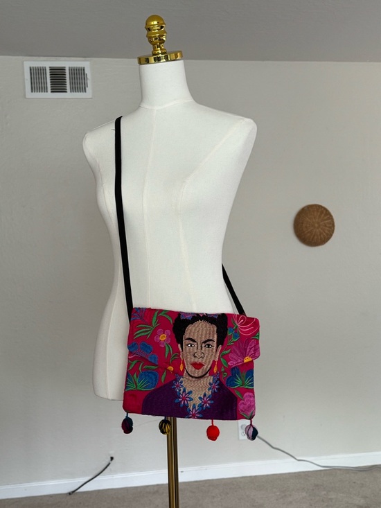 Handbags - Hand-Embroidered Frida Kahlo Crossbody Bag in Bright Pink